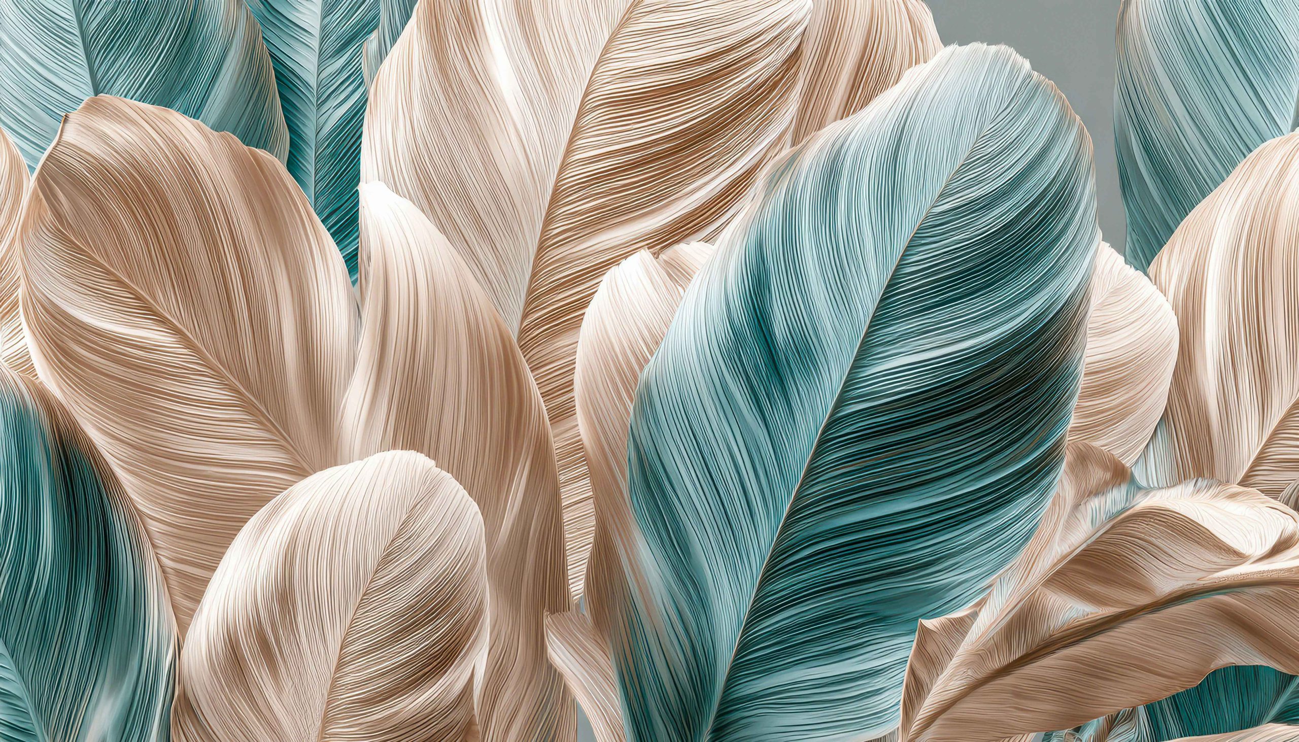 Close-up abstract image of sculptural leaves in teal and cream tones with delicate fine-line texture — representing growth, natural flow and the layered depth of trauma-informed business coaching
